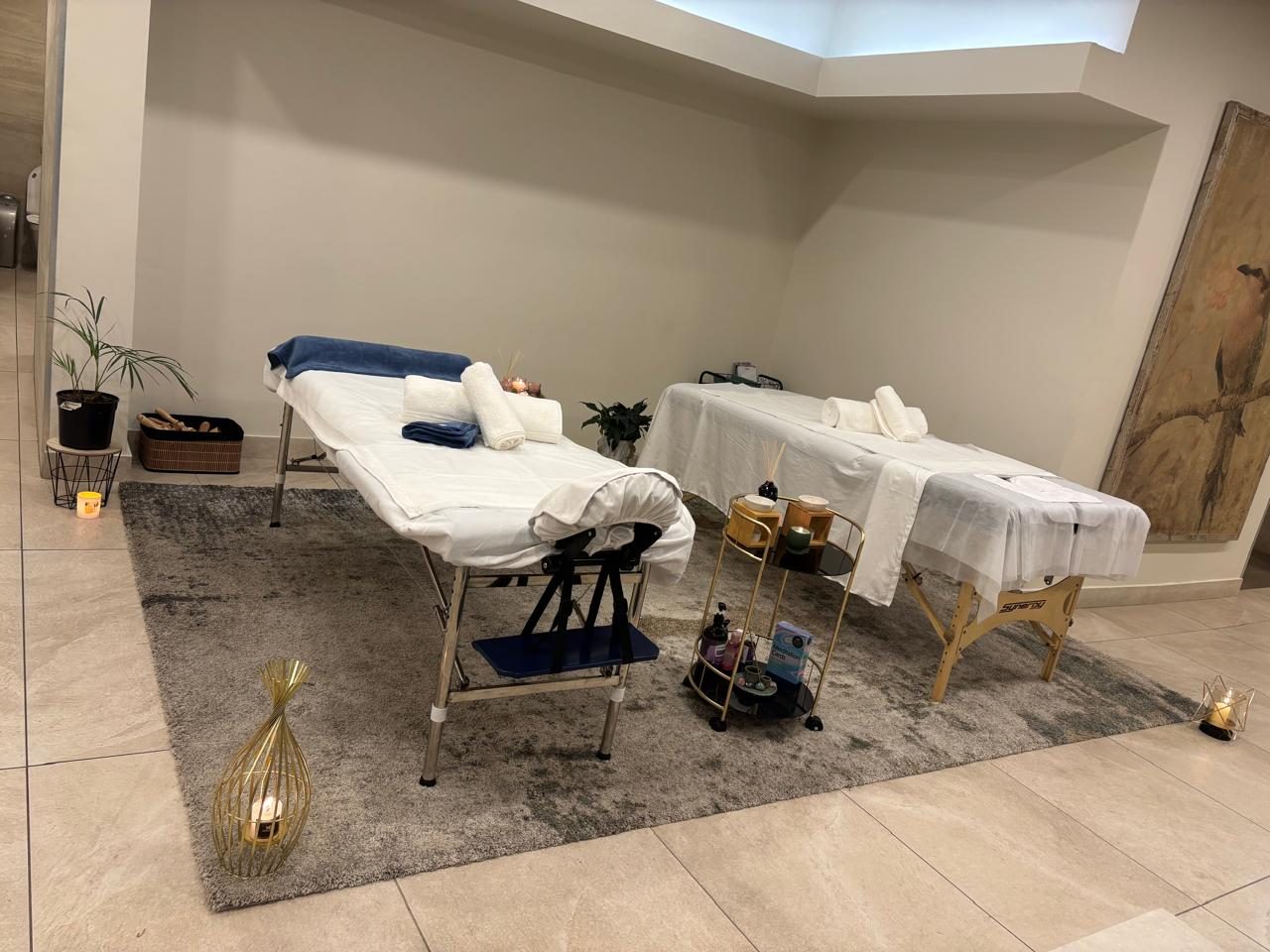 Two treatment beds prepared side by side
